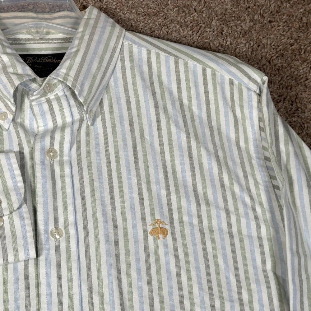 Brooks Brothers Mens Large L Supima Cotton Striped Button Down Shirt Logo